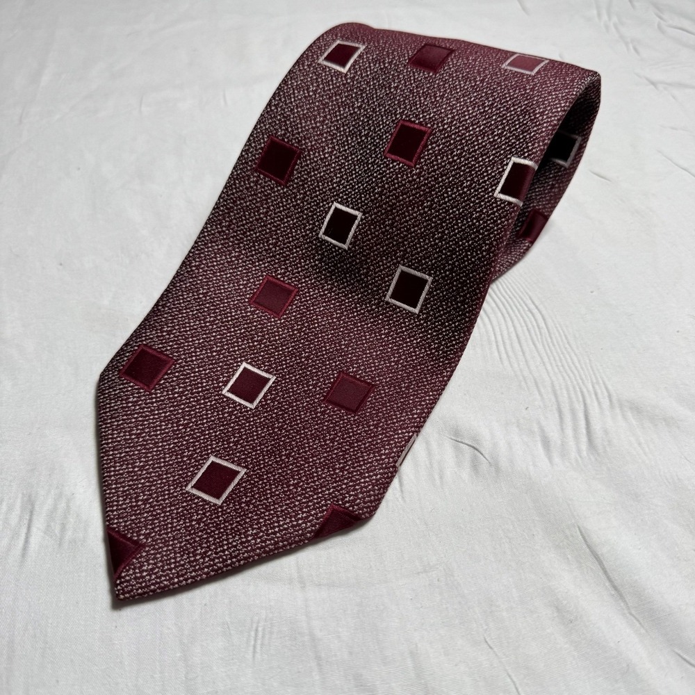 Golden Farley Mr John Necktie Mens OS Burgundy Geometric Square Vintage Good Tie
